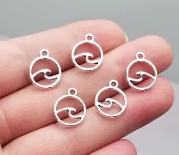 50tk/Palju--12x15mm Antiikne Hõbe Pinnatud Mini Õõnes Ookeani Laine Ripats Ring Ringi Võlusid DIY Tarvikud Ehete Tarvikud 0