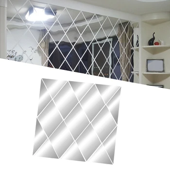 1 Komplekt Akrüül Diamond Seina Peegel Kleebis Decal Decor Rhombus DIY Kunst Taust Läbimõeldud Disain Kodu Kauplus Magamistuba Hõbe