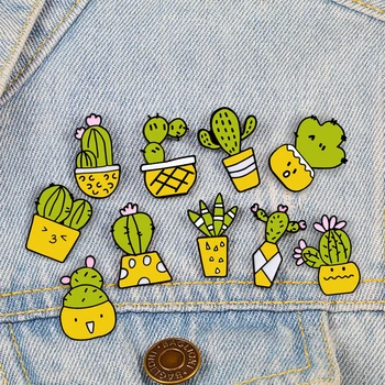 Mood Cartoon Cactus Emailiga Sõrmed Roheline Kapseldatud Taim Prossid Naised Meeste Jakid Revääri Ja Krae Sõrmed Pääsme Kogumise Ehted Kingitus