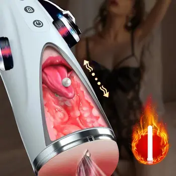 Mees Masturb Mänguasjad Automaatne Masturbator Cup 3D Realistlik Vagiina Imemise Suu Köniinsä Vibraator Pocket Pussy oraalseksi Mänguasi Meestele 0