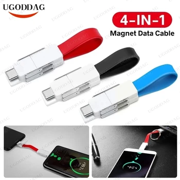 4 1 Magnet Võtmehoidja USB-Kaabel-Micro-USB-Laadimine USB Juhe Tüüp C 8Pin Kantav Lühike Võimsus Panga Andmed Juhe Android iPhone