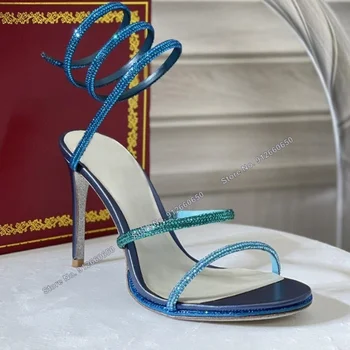 Abesire Sinine Nöör Crystal Sandaalid Tõsta Segatud Värvi Naiste Stilettos Kõrged Kontsad Õõnes Suvel Pulm Kingad Sandaalid Kontsad