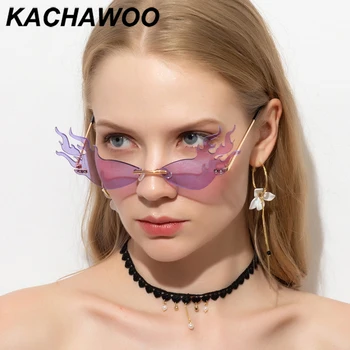 Kachawoo vintage päikeseprillid cat eye punane kollane roheline rimless päikeseprillid naistele tule kuju kuld pool kingitused 2020 hot müük