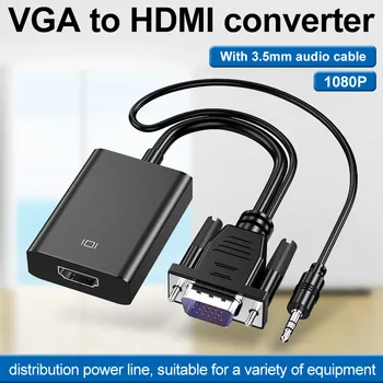 VGA To HDMI Adapter Väljund 1080P VGA Male to HDMI Female Audio-Video Kaabel Converter HDTV Sülearvuti Projektoriga