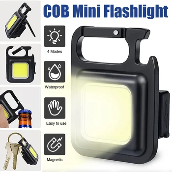 Väljas Mini COB LED Taskulamp Multifunktsionaalne Korgitser 800 Luumenit Laetav Lamp 4 Režiimid Võtmehoidja Väike Tasku Kerge Taskulamp 0