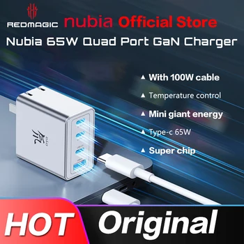 Algne Nubia 65W Gan Võimu Mudel PA0214 Laadija 3 port tüüp-c ja 1 port USB-A, 5A 100w Dual type-c kuupäev kaabel Neocharge 3