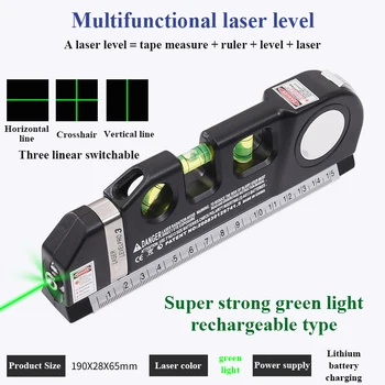 Roheline tuli Laser Tasandil Vertikaalne Horisontaalne 2-realine Laserid Valitseja Meetme Lindi Aligner Mullid Must Tasakaal Horisontaalse Joonlaua 0