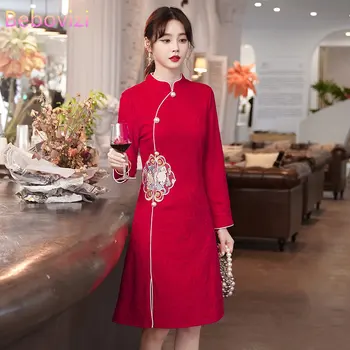 Mood Kaasaegne Tikand Kleit Cheongsam Punane Kleit Naistele Qipao Traditsiooniline Hiina Paranenud Cheongsam Kleit Pluss Suurus 3XL 4XL