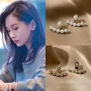 Korea Fashion Tagasi Rippuvad Kõrvarõngad Naistele Kulla Värvi Ring Rant Pearl Kõrvarõngad Luksus Seotud Ehted Aksessuaarid Kingitused 0
