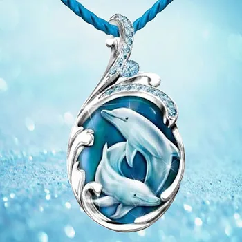 Mood Crystal Kaelakee Lihtne Armas Delfiin Ookeani Ripats, Sinine punutud köis Naiste Kaelakeed Võlu Ehted Kingitused Hulgimüük