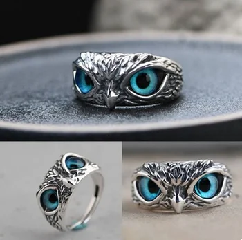 Loominguline Blue Cat ' s Eye Öökull Helise Naised Mehed Vintang Unikaalne Armas Loom Ringi