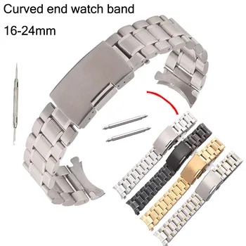 Kaardus Ots Watch Band Solid Roostevabast Terasest Kella Rihm 16 18 20 22 24 mm Asendamine Käevõru Randme Bänd Murra Lukk w Sõrmed