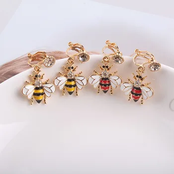 JIOFREE Korea Stiilis mesilaste Cartoon Rhinestone Klipp Kõrvarõngad Ilma Augustamine Naiste Armas Kõrva-Klamber Uued Nr Augustatud Kõrvarõngad 0