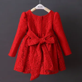 DFXD Väikelapse Girl Kleidid Kevadel Pikad Varrukad Punased Täis Pits Puuvill Suur Bowknot Printsess Kleit Lapsed Paks Pulmapidu Kleit 2-8Y