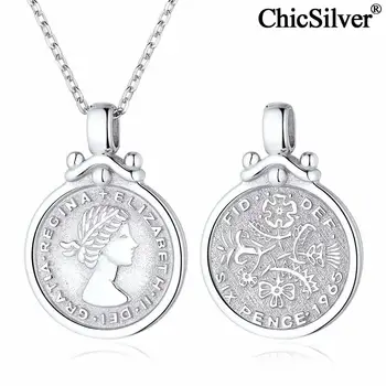 ChicSilver Mündi Kaelakee 925 Sterling Hõbe, Elizabeth Briti Õnnelik, Sixpence Mündi Vooru Medaljon Ripats Ehted Naistele