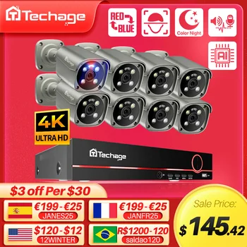 Techage 4K Security Camera Süsteemiga Ultra HD 8MP POE NVR kahesuunaline Audio Face Detect Värv Öise Nägemise VIDEOVALVE videovalve Komplekt