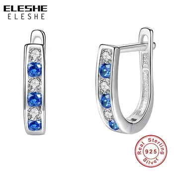 ELESHE 925 Sterling Hõbe mitmevärviline Lihtne Ring Kõrvarõngad Sinised Kristall Tsirkoon Naiste Poole Ehted Kingitus