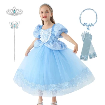 Uus Disney Tuhkatriinu Printsess Kleit Tüdrukud Dress Up Fantaasia Halloween Cosplay Kostüüm Ametlik Lapsed Pool Kleit Frocks Riided