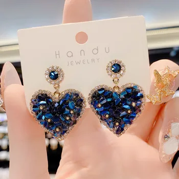 Korea Fashion Kristall Südame Tilk Kõrvarõngad Naistele Ehted 2021 Ehted Armas Sinine Värvikas Naiste Earings Tarvikud