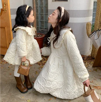 2022 Talvel Vanema Lapse Ema Naiste Kleit korea Tüdruk on Suur Cape Tepitud Puuvillane Kleit Ema ja Tütar Sobitamine Ujumistrikoo