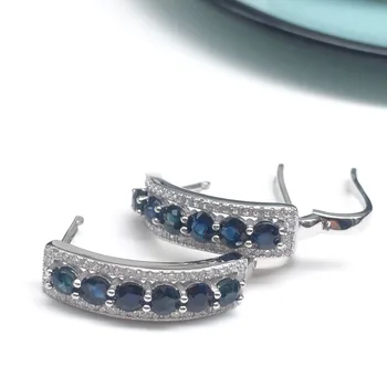 kõrvarõngad, naturaalne tume sinine safiir gemstone tahke 925 hõbe gemstone kõrvarõngad naine hõbe kõrvarõngas