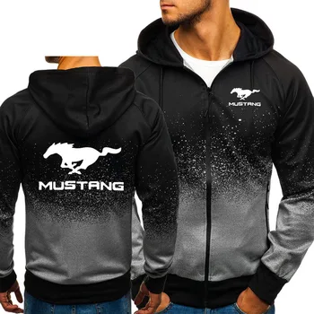 Hupparit Meeste Mustang Auto Logo Print Vabaaja HipHop Harajuku Gradient värvi Kapuutsiga Fliis Sviitrid lukuga Jakk Mees Rõivad