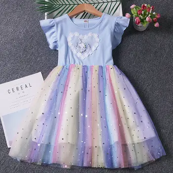 2021 Uus Suvine Tüdruk Kleit Laste Moe Printsess Kleit Beebi Väike Tüdruk Suvel Lühikeste varrukatega Kleit