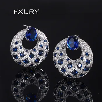 FXLRY Fantastiline Luksus Ring Sinine Kuupmeetri Tsirkooniumoksiid Pulm Pool Suured Kõrvarõngad Naiste Ehted