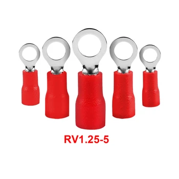 100TK/Pakk RV1.25-5 Punane Isoleeritud Press Ring Terminal Toitekaabli Pistik Juhe Vahemikus 0.5-1.5mm2