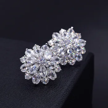 Suur Flower Lab Teemant Stud Kõrvarõngas Reaalne 925 sterling hõbe Kaasamine Pulm Kõrvarõngad Naistele Pruudi Poole Ehted Kingitus