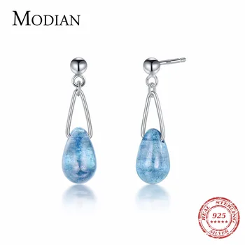 Modian 100% 925 Sterling Hõbe-Sinine Kristall Sädelev Kõrvarõngad Fashion Vee Tilk Ehted Naiste Mood Hõbe Kõrvarõngas