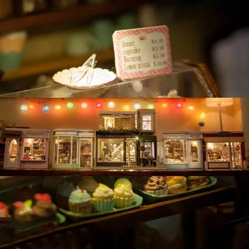 DIY Puidust Nukumaja Kääbus Koos Mööbli Komplekt Šokolaadi kohvikus Nuku Majad Koguvad Mänguasjad Lastele jõulukingiks