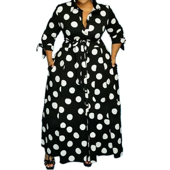 Naiste Kleit Pluss Suurus XL-5XL Elegantne Maxi Kleit Polka Dot Trükitud Office Lady Kleidid nööpidega Vestidos Hulgi Dropshpping