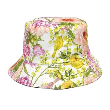 Suvel Lilled Prindi Kopp Müts Naiste Mood Cotton Beach Sun Mütsid Pöörduv Bob chapeau Femme Õie Panama Müts Müts Kalamees