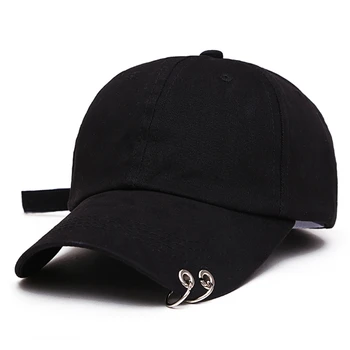 Uus Meeste Naiste Musta Värvi Reguleeritav Vabaaja Baseball Cap Metallist Rõngad Tavaline Müts Puuvilla Segu Moe Reguleeritav Mütsid 0