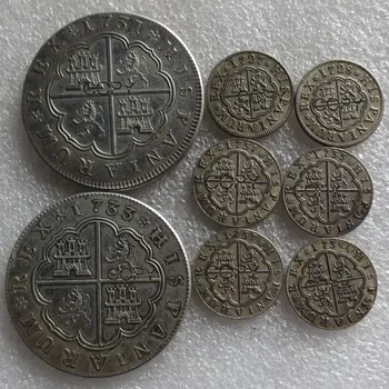 Hispaania Resl 1727-1738 8pcs Erinevad Suurused hõbetatud Koopia Mündid