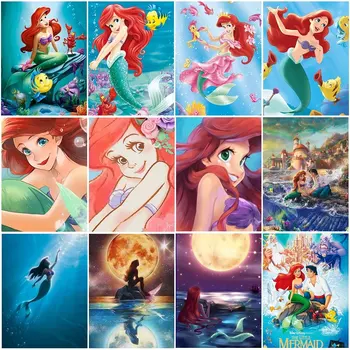 5D DIY Diamond Värvimine Disney Little Mermaid Princess Ariel & Prints Mosaiik Tikandid ristpistes Full Ringi Puurida Home Decor 0