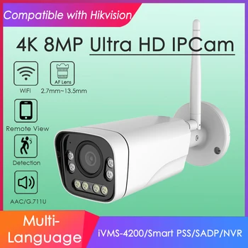 Wifi Traadita 4K 8MP IP Kaamera IMX415 Hikvision Ühilduv Dual Light Auto Focus liikumistuvastus Home Security Väljas MIC