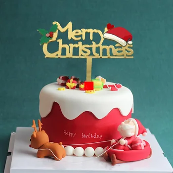INS Kuld 3D Häid Jõule Müts Akrüül Cake Toppers Xmas Cake Toppers Pool Decor Kodus jõulupidu Kook Dekoratsioonid