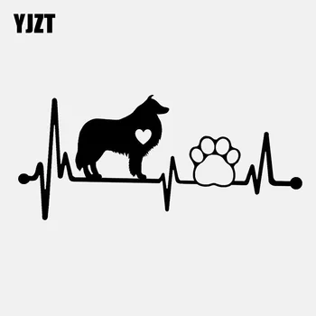 YJZT 14.4 CM*6.4 CM Collie Heartbeat Päästerõngas Koera Käpa Vinüül Mootorratta Must/Hõbe Auto Kleebis C22-1058