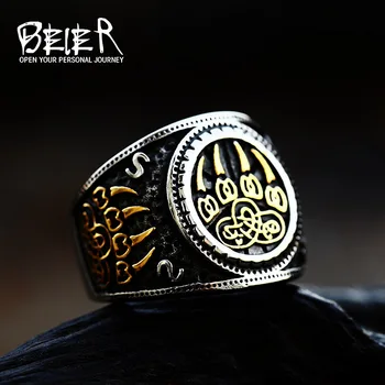 Beier Mood Viking Rune Muster Bear claw Keldi sõlm Rõngas Roostevabast Terasest Mens Punk Ehted BR8-739