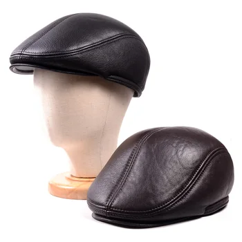 Meeste Talvel Soe real Leather Lambad Earmuff Jõudis Cap Naha Armee müts Golf Newsboy Mütsid/caps