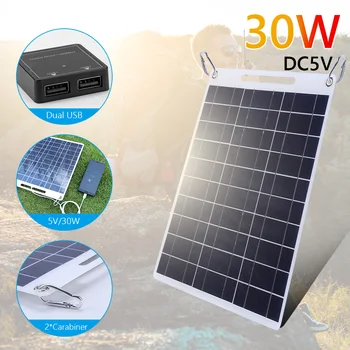 USB Solar Panel 5V 30W Suure Võimsusega Väljas Veekindel Matk Telkimine Kantav Rakkude Power Bank Aku Solar Charger Telefon 0