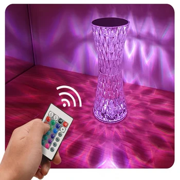 LED Crystal Rose lauavalgusti Kerge Projecto 3/16 Värvid Touch Reguleeritav Romantiline Diamond Õhkkond Kerge USB-Touch Öö Valguses 0