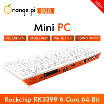 Oranž Pi 800 4GB RAM+64 GB MAGISTRIKURSUSE Rockchip RK3399 SoC 4K HD Mini PC 64-Bit Dual-Band Wireless Wifi+BT 5.0 Portable-Gaming Keyboard