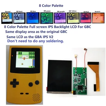 8 Värvikas Palett Full Size Backlight ips Taustavalgustusega LCD-Kit For Gameboy Värvi GBC Konsooli