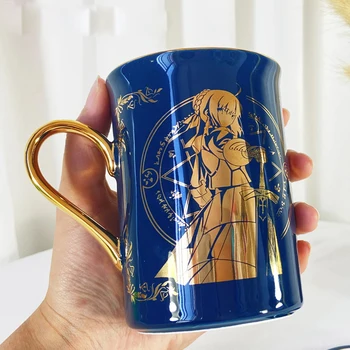 Anime Fate/stay night Tohsaka Rin Saber Kuld Stantsimine Keraamiline Kohvi Kruus Cup Meeste ja Naiste Mood Lusikas+Tass kaanega Tass Xmas Kingitused