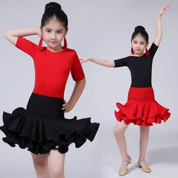 Laste Tüdruk Tava Ladina Tantsu Kleit Konkurentsi Tulemuslikkuse Riideid Punane Must Õmblemine Ladina Kleit Tüdruk Dancewear Seelik