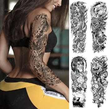 Veekindel Ajutine Tato Kleebised Karpkala Phoenix Lõvi Hunt Roosa Pojeng Body Art Võltsitud Tattoo Mehed Naised 3D Käe Varruka Loomade Tätoveerimine