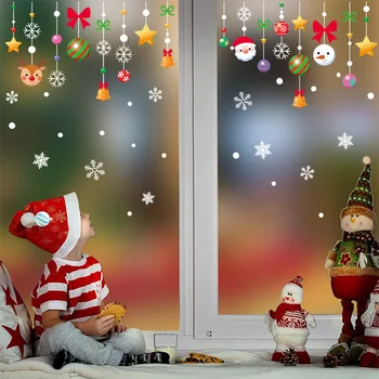 Jõuluehe elektrostaatiline kleebis Santa Claus värvi palli lumememme põder ripats mall dekoratsiooni kleebis kodu